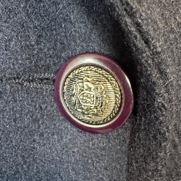 Vintage 90s Russell Scott Navy Wool Blend Coat Dark Academia Crested Buttons  L - Picture 6 of 11